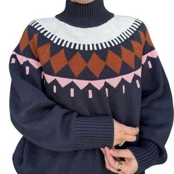 Free Assembly Womens Fair Isle Sweater Turtleneck-Size L - Picture 2 of 8